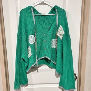 POL Vibrant Green Crochet Cardigan